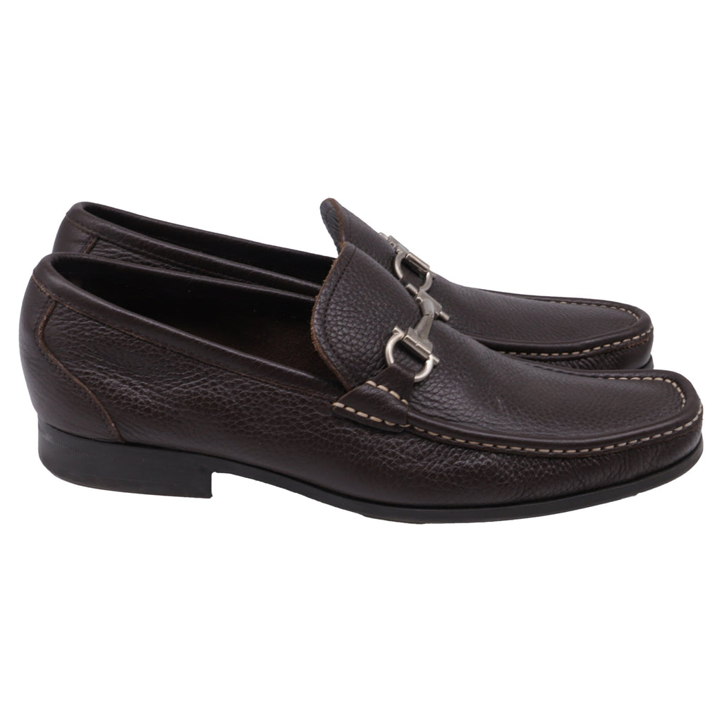 Ferragamo Gancini Bit Loafers in Brown Leather