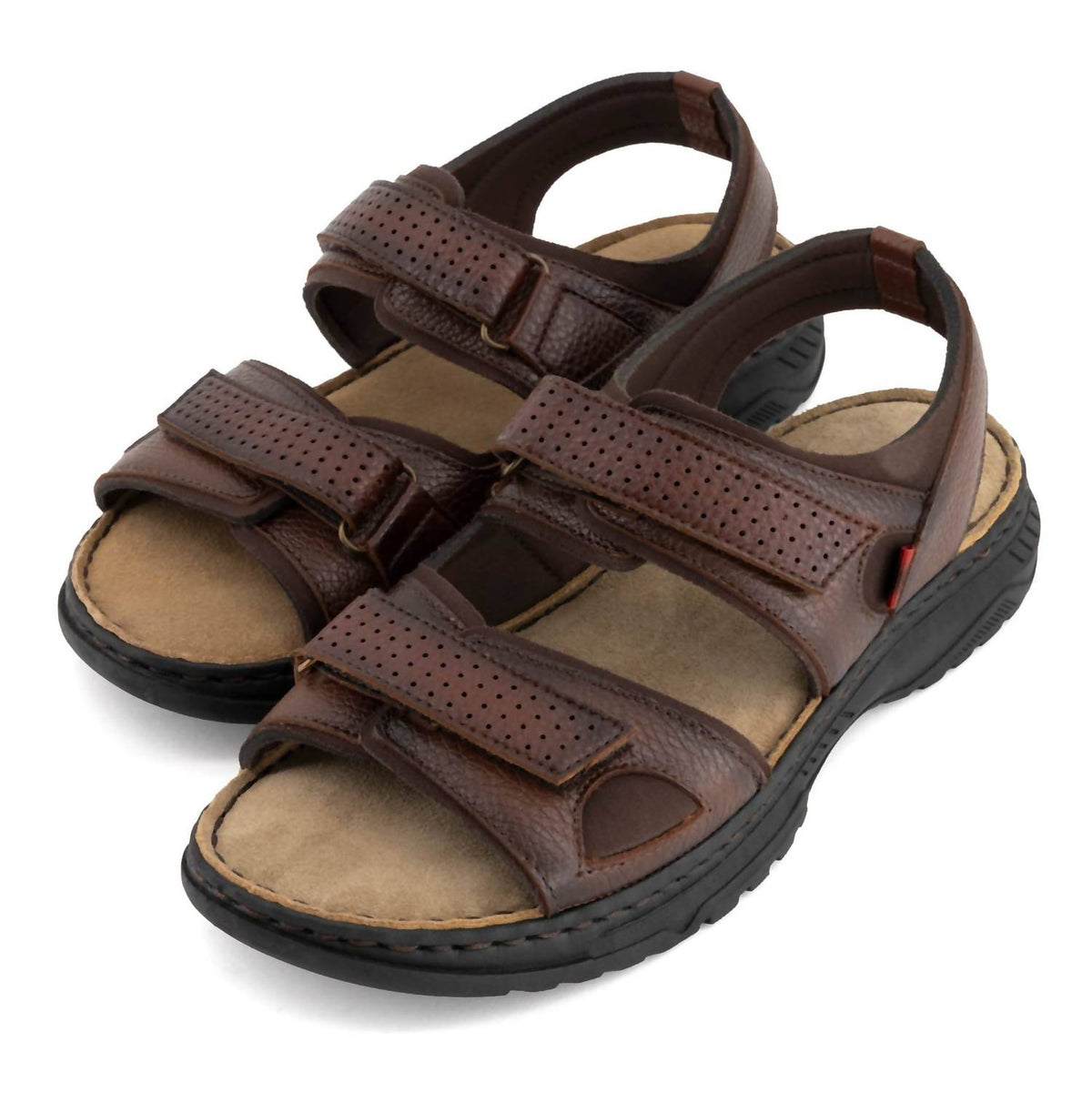 Men's Open Toe Leather Sandal In Brown