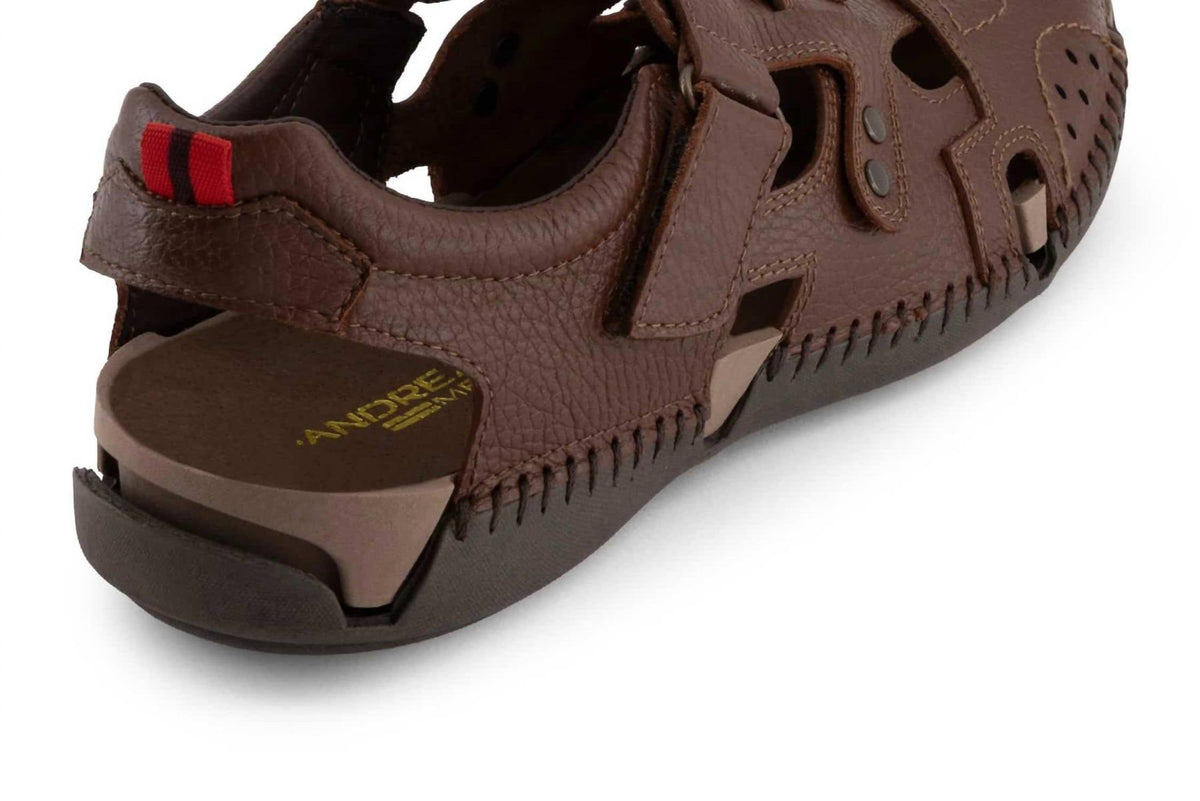 Men's Velcro Closure Leather Sandal In Brown